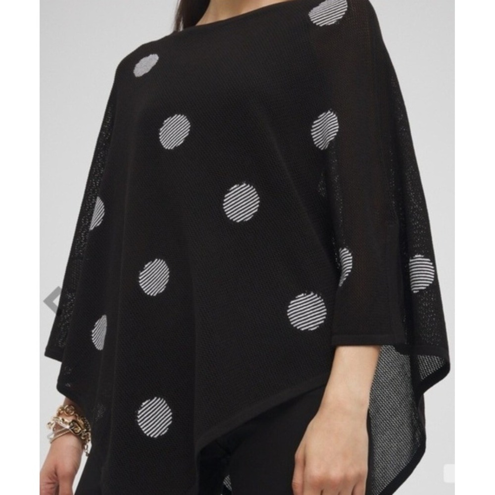 Chicos Womens S/M Black White Polka Dot Open Knit Poncho Sweater‎ Asymmetrical